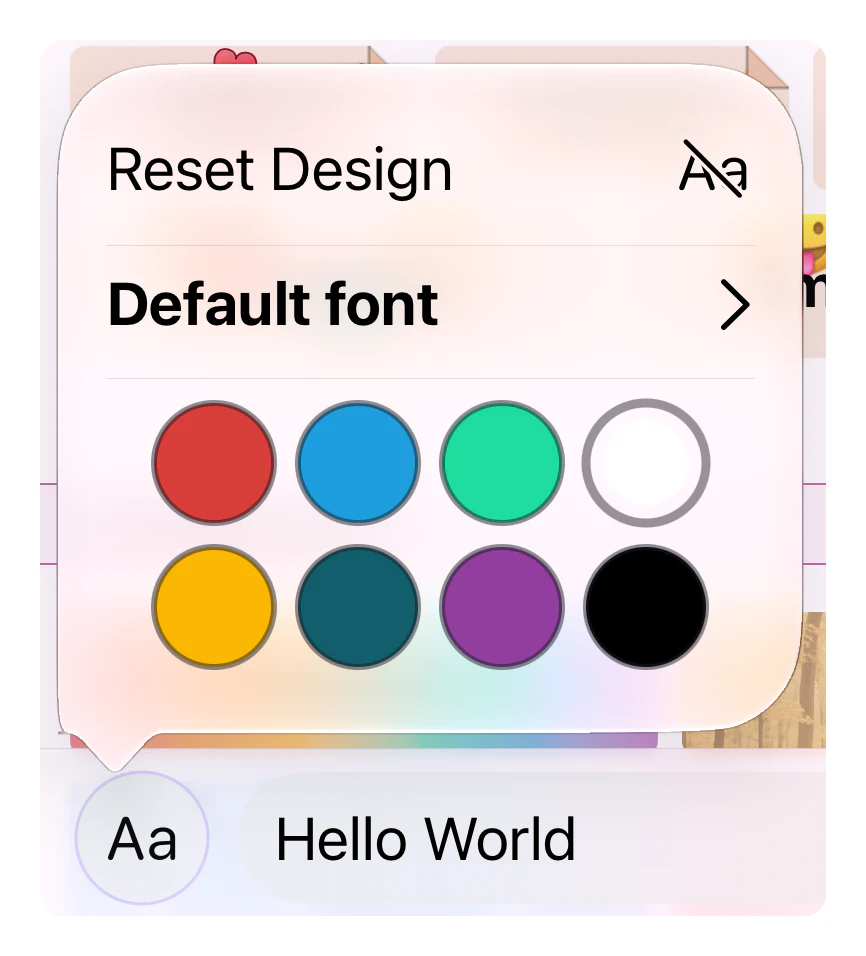 The Aa menu: Reset Design, font and text color