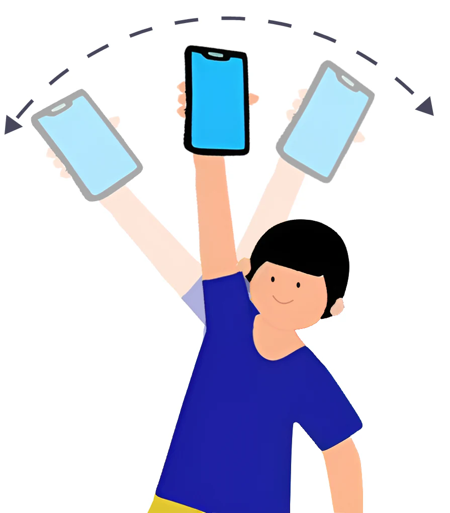 Waving from the shoulder: arm straight, phone upright, sweeping overhead from side to side